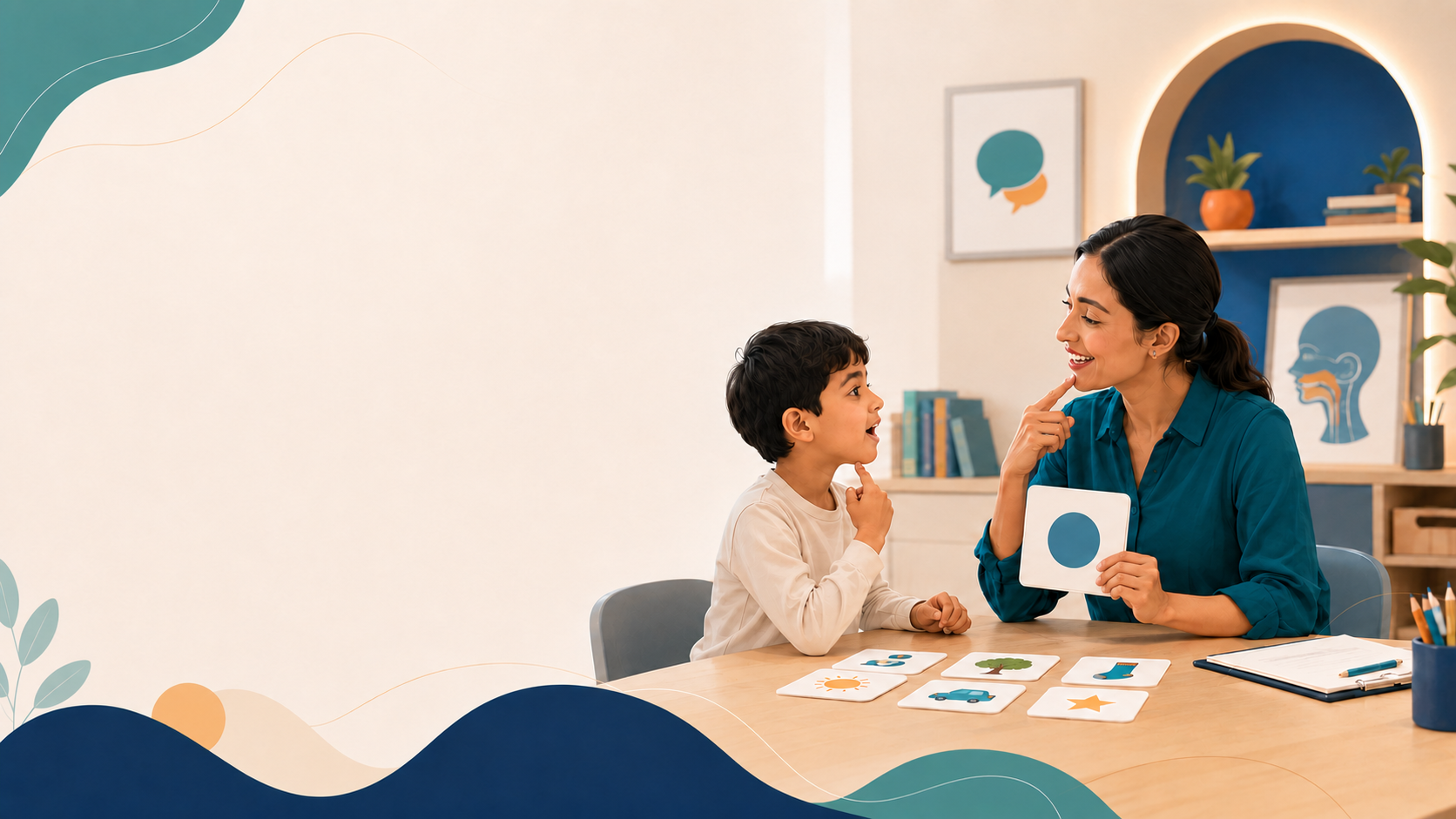Speech therapy interaction between therapist and child